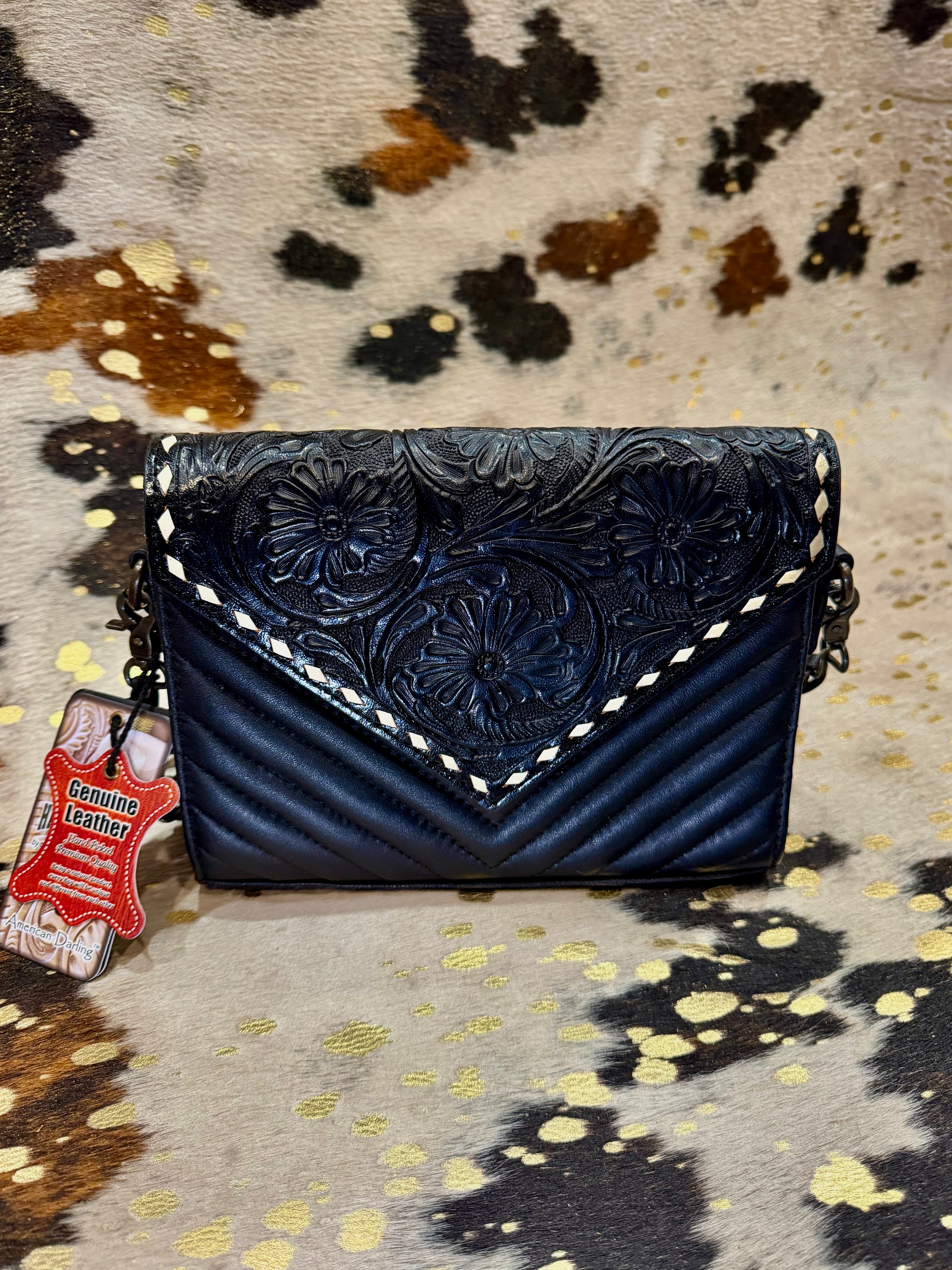 American Darling Western Hand-tooled Floral Envelope Bag in Black