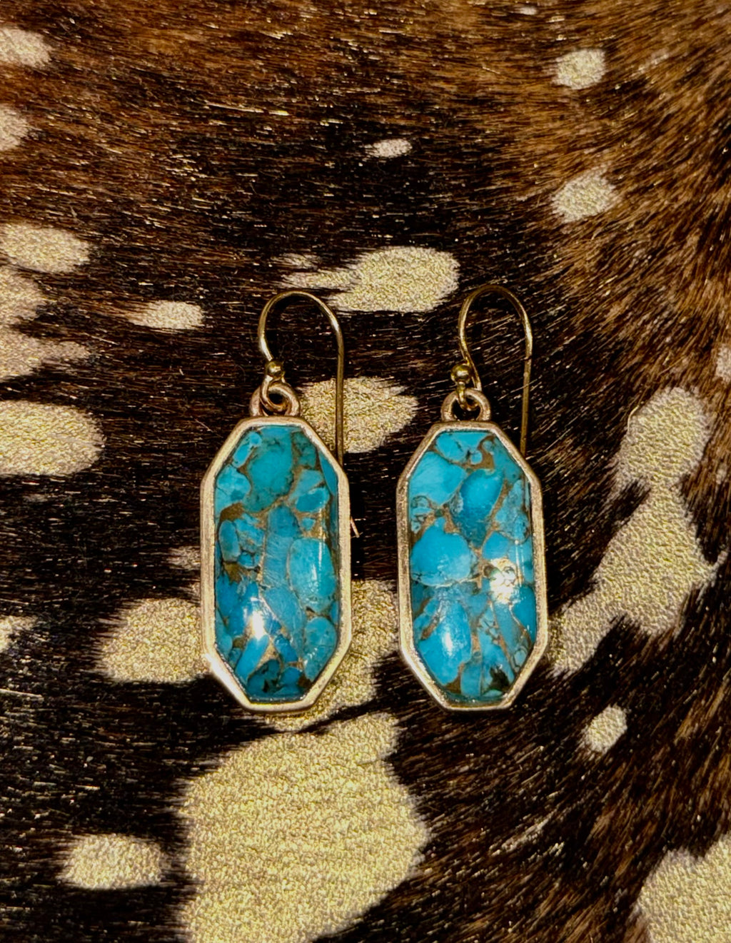 Dolce Teal Blue Turquoise Golden Drop Earrings