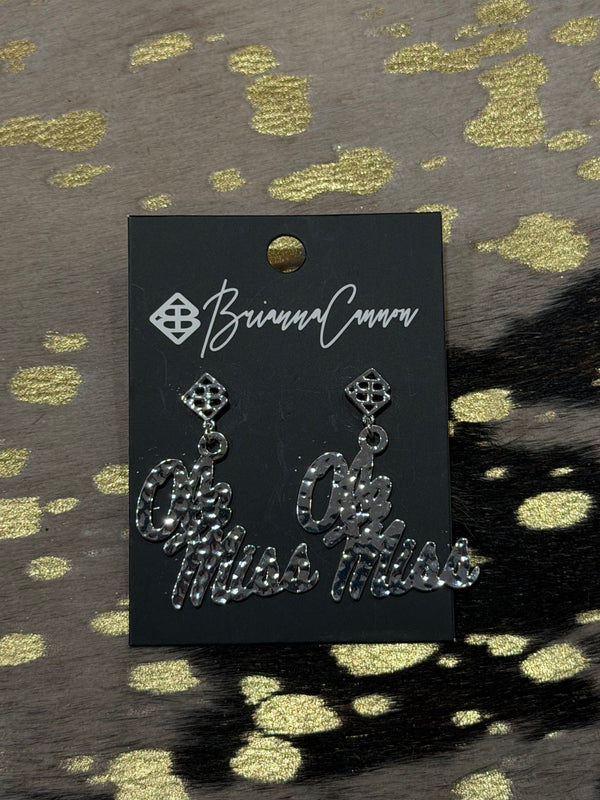 Silver Ole Miss Logo Earrings