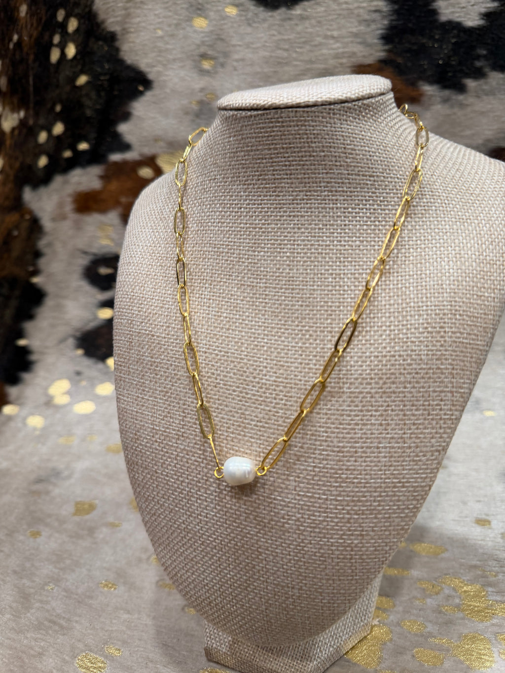 Susan Shaw Paper Clip Pearl Necklace