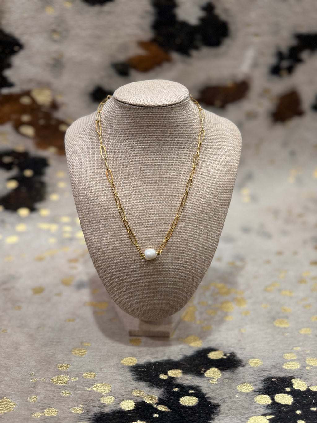 Susan Shaw Paper Clip Pearl Necklace